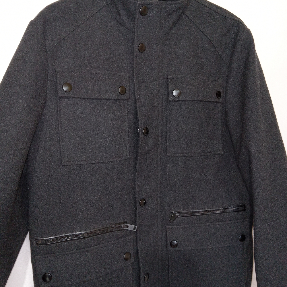 Express Jacket Mens Large Wool Blend Utility Pockets Full Zip Snap Front - Picture 4 of 14